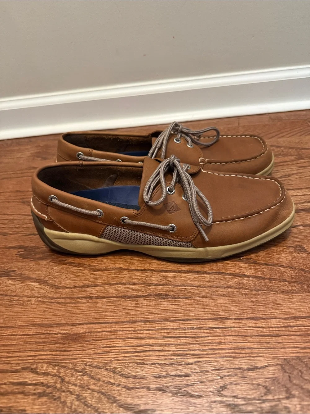 Sperry Topsider Men’s Brown Leather Boat Shoes with Tan Sole